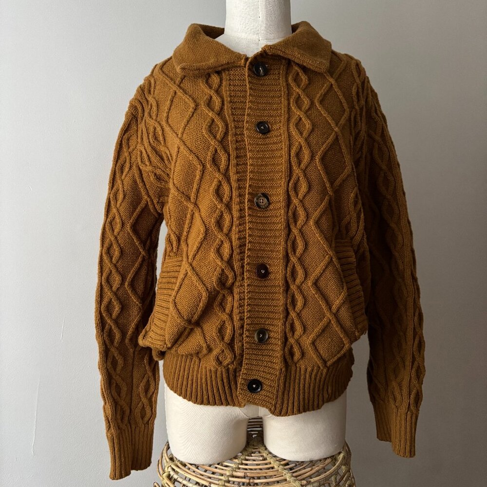 SALE  Vintage Brown Handknit Cable knit Cardigan
